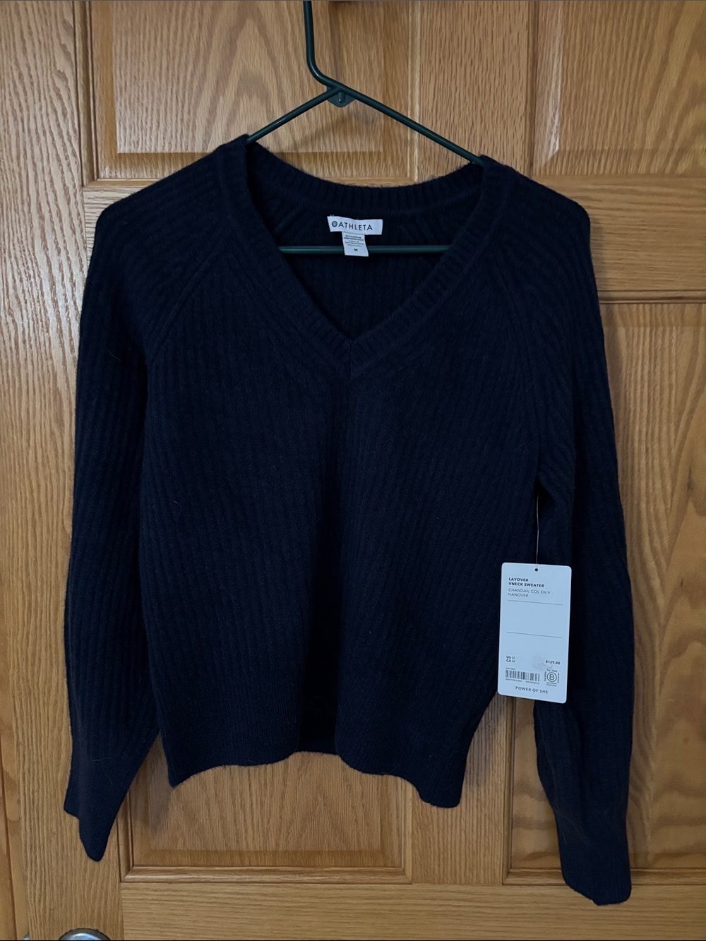 Athleta Layover Women's Blue V-Neck Ribbed Knit Sweater Wool